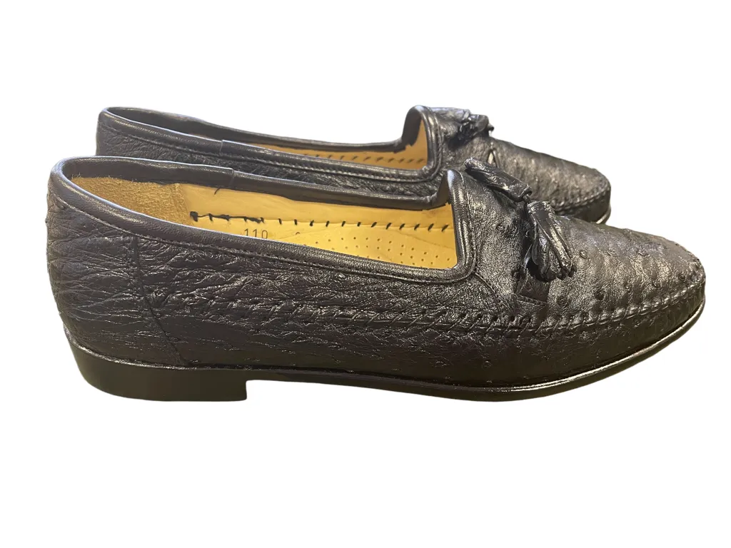 Zelli Mens Genuine Ostrich Black Leather Shoes Size 9.5 N