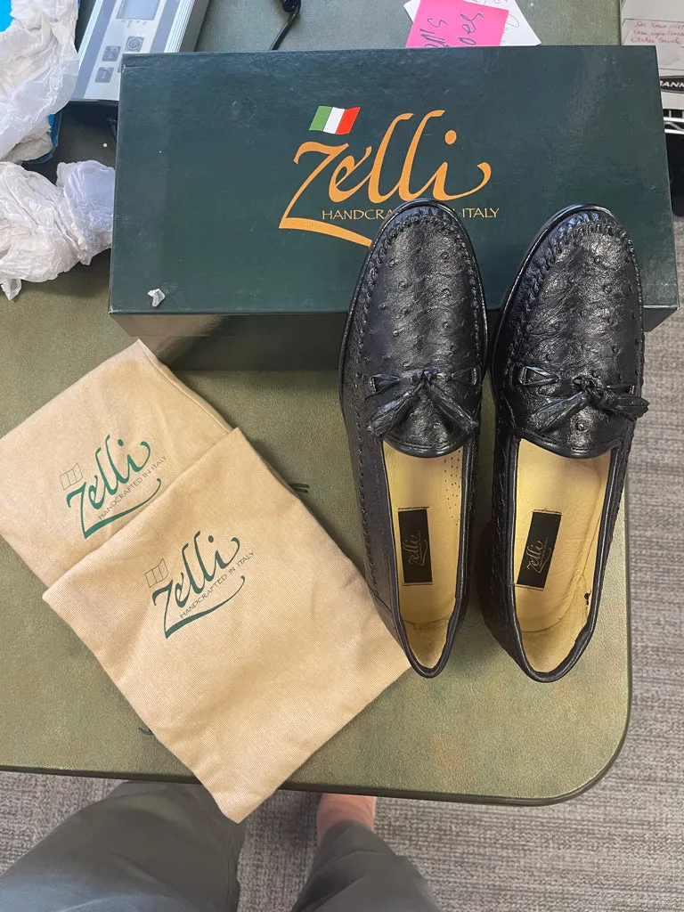 Zelli Mens Genuine Ostrich Black Leather Shoes Size 9.5 N