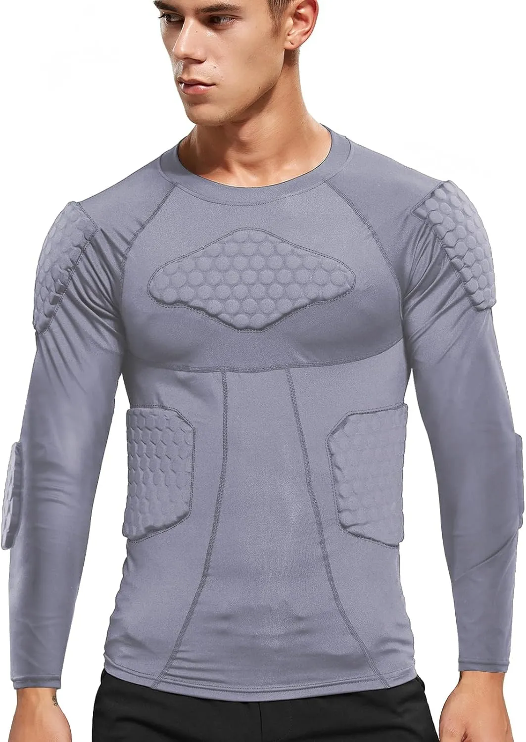 Zicac Men's Sports Shock Rash Guard Compression Padded Shirt Soccer Basketball Protective Gear Chest Rib Guards